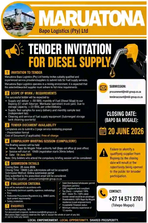 TENDER INVITATION: DIESEL SUPPLY OPPORTUNITY